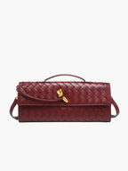Woven Handbag with Knot and Gold Link Detail - Wine Red