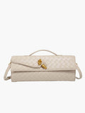 Woven Handbag with Knot and Gold Link Detail - Cream