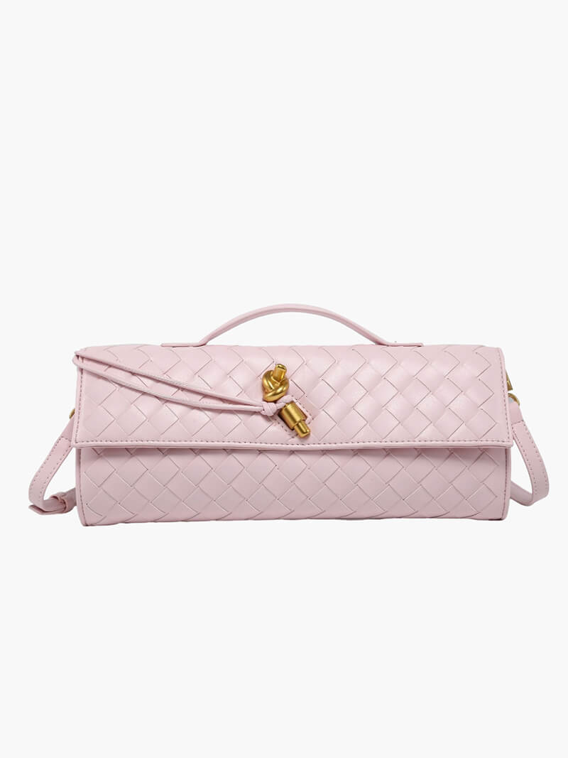 Woven Handbag with Knot and Gold Link Detail - Pink