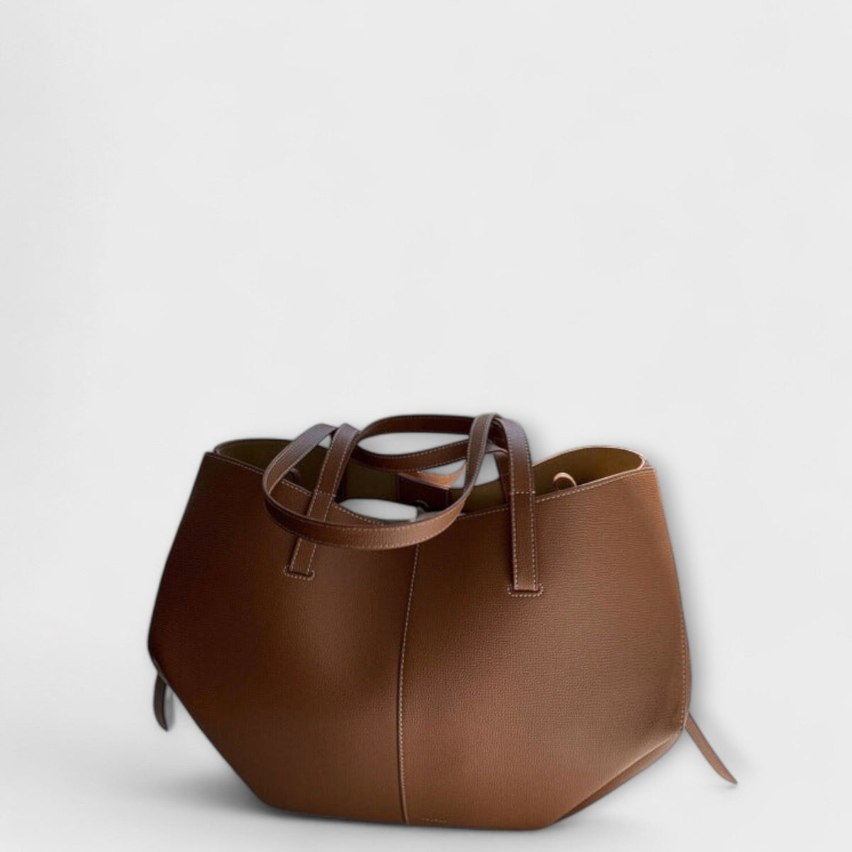 Women's Tote Handbag with Dual Top Handles - Brown