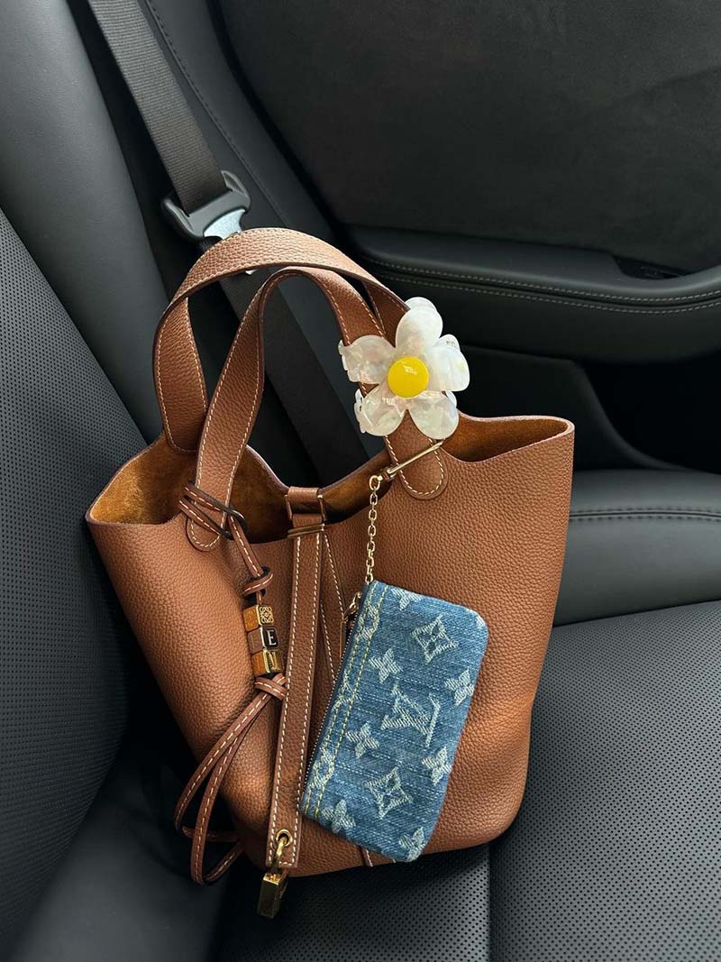 Structured Bucket Bag with Gold-Tone Lock Detail - 9