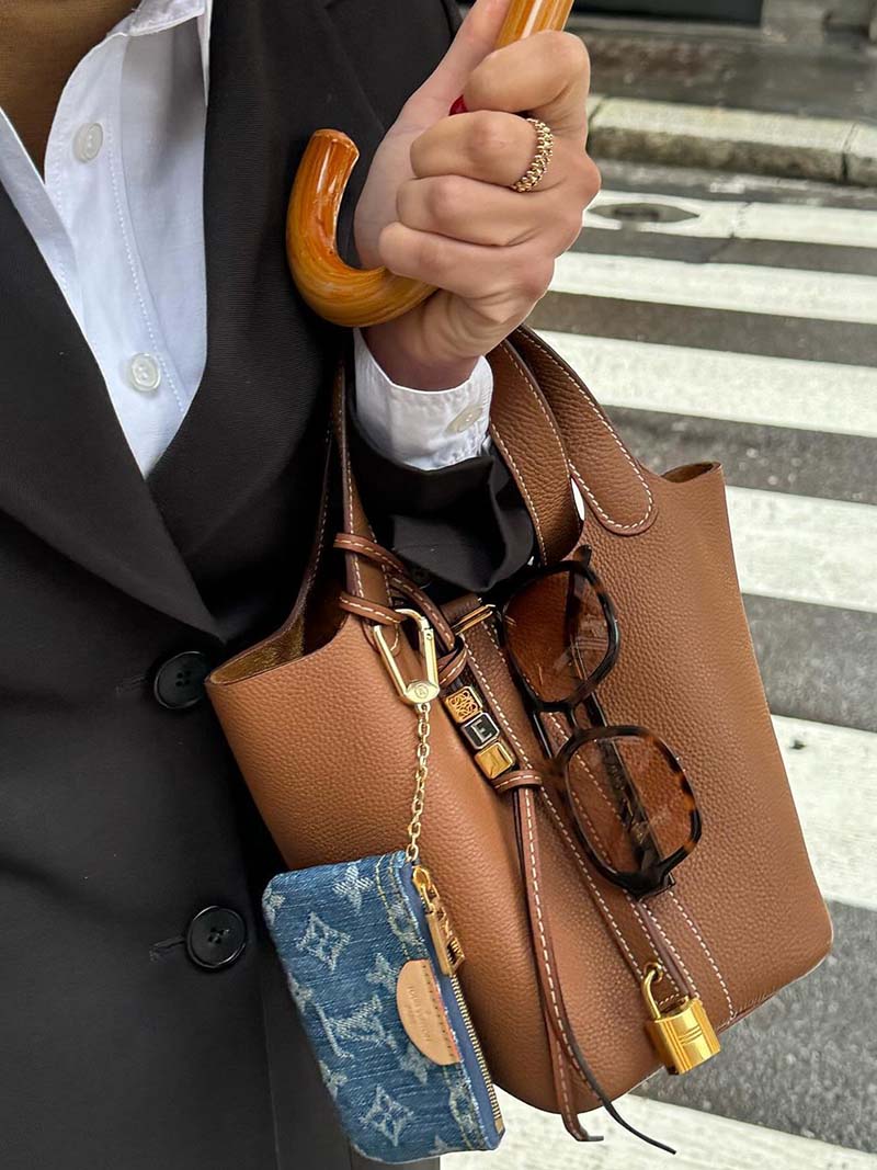 Structured Bucket Bag with Gold-Tone Lock Detail - 5