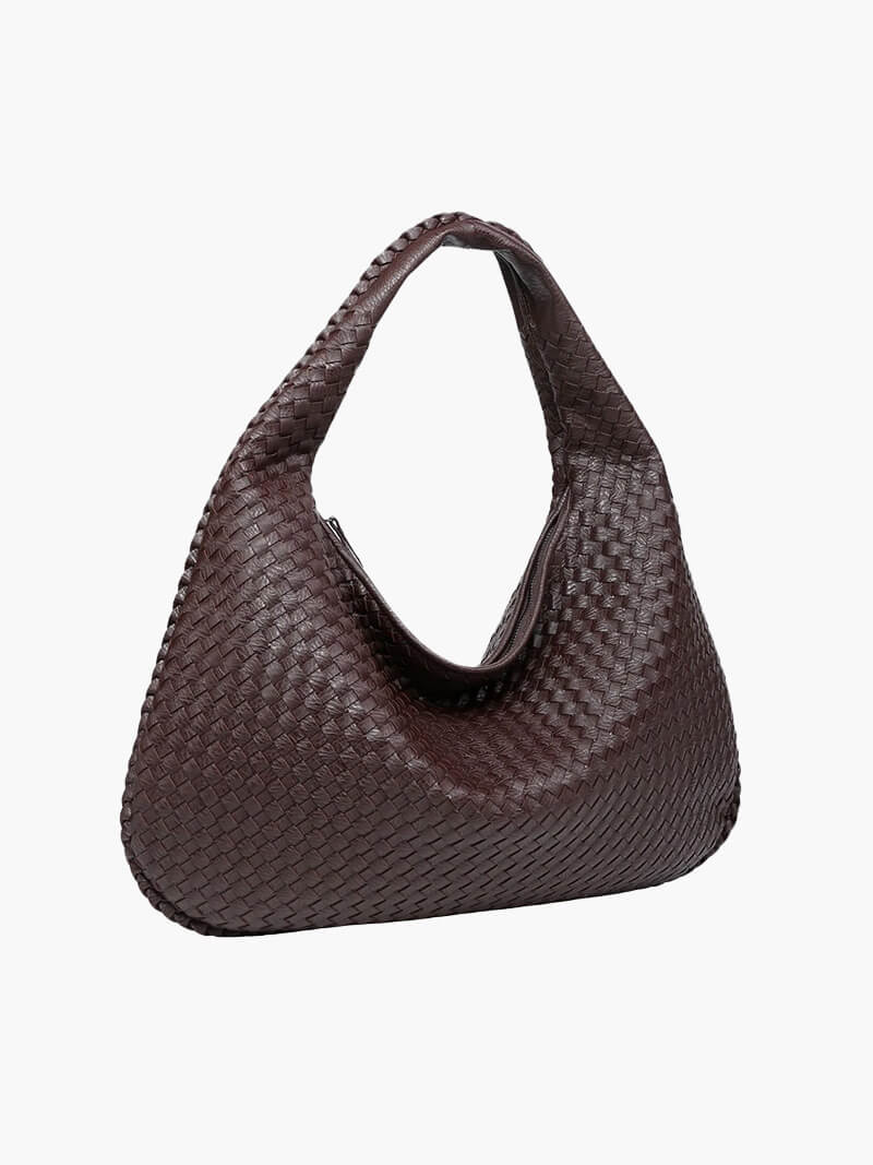 Women's Shoulder Bag with Woven Braided Texture - Dark Brown