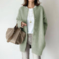 Women's Relaxed Fit Coat with Snap Button Front and Round Neck - Green