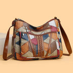 Women's Patchwork Shoulder Bag with Multiple Zip Pockets - 3