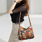 Women's Patchwork Shoulder Bag with Multiple Zip Pockets - 6