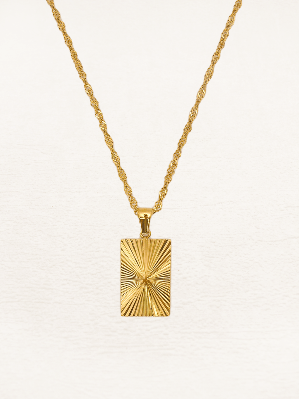 Rectangle Charm Necklace with Sunburst Pendant - 3