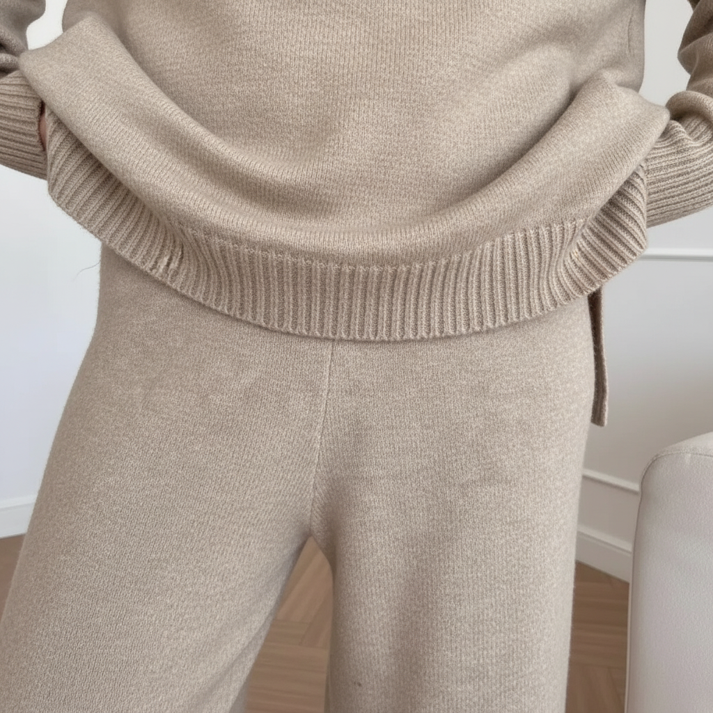 Women's Turtleneck Knit Loungewear Set with Wide-Leg Trousers - 13