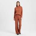 Women's Turtleneck Knit Loungewear Set with Wide-Leg Trousers - Brown