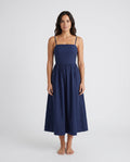 Women's Midi Dress Sleeveless with Low Open Back and A-Line Skirt - Navy