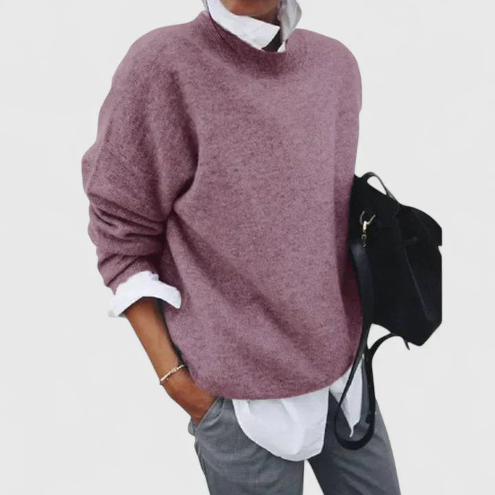 Women's Jumper with Mock Neck and Relaxed Fit - Pink