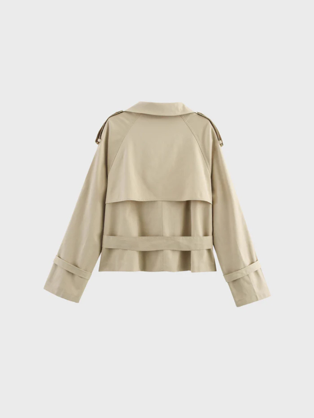 Women's Cropped Trench Coat with Double-Breasted Buttons and Belt - 7