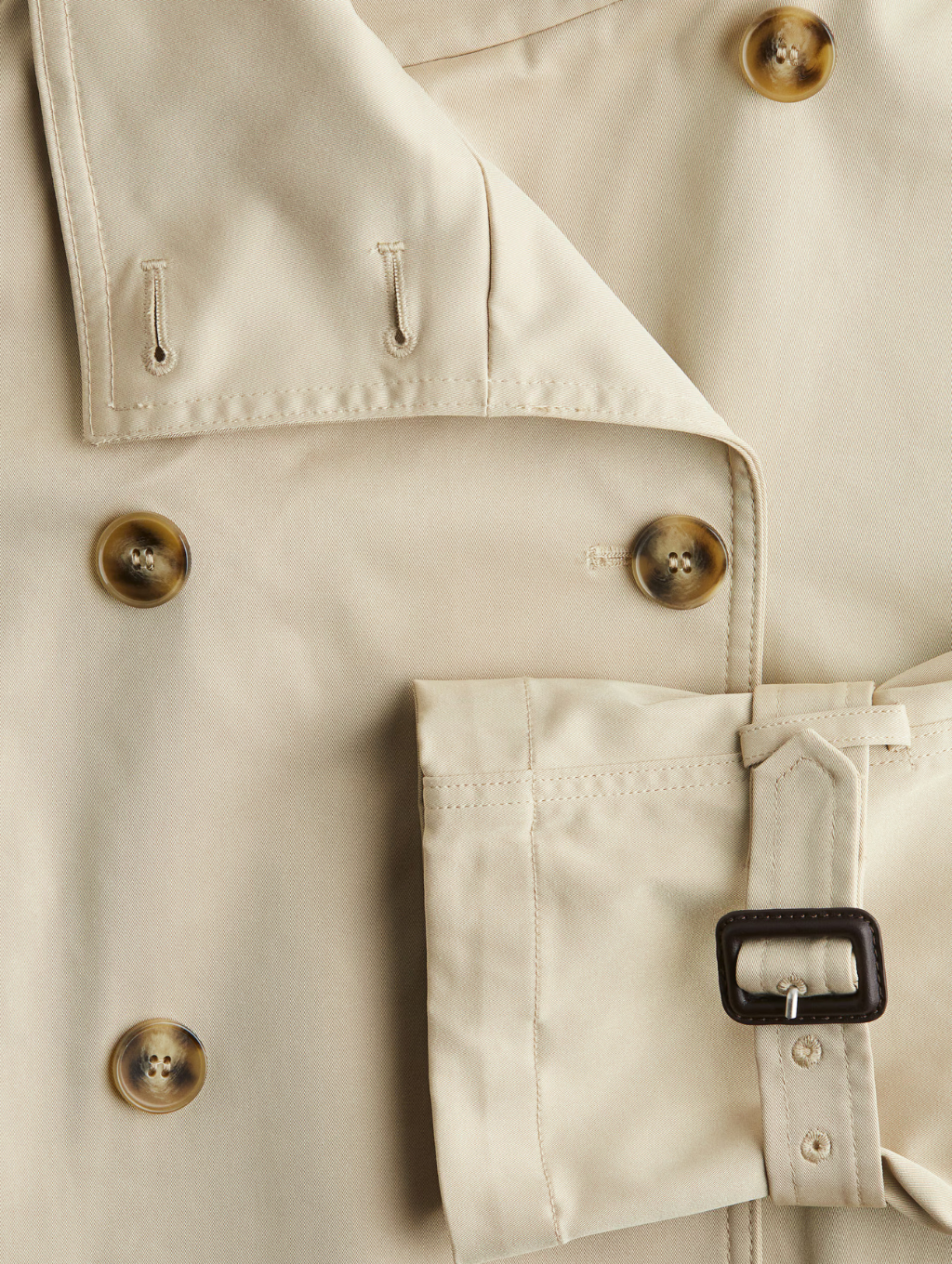 Women's Cropped Trench Coat with Double-Breasted Buttons and Belt - 8
