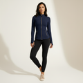 Women's Sports Jacket Long Sleeve with Full Zip and Stand Collar - Navy Blue