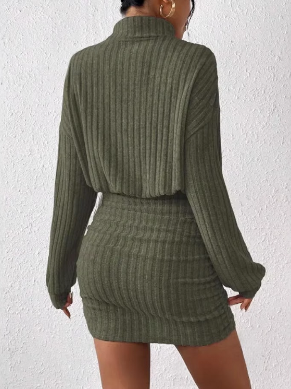 Women's Turtleneck Bodycon Dress Long Sleeve Ribbed Knit - 5