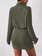 Women's Turtleneck Bodycon Dress Long Sleeve Ribbed Knit - 5