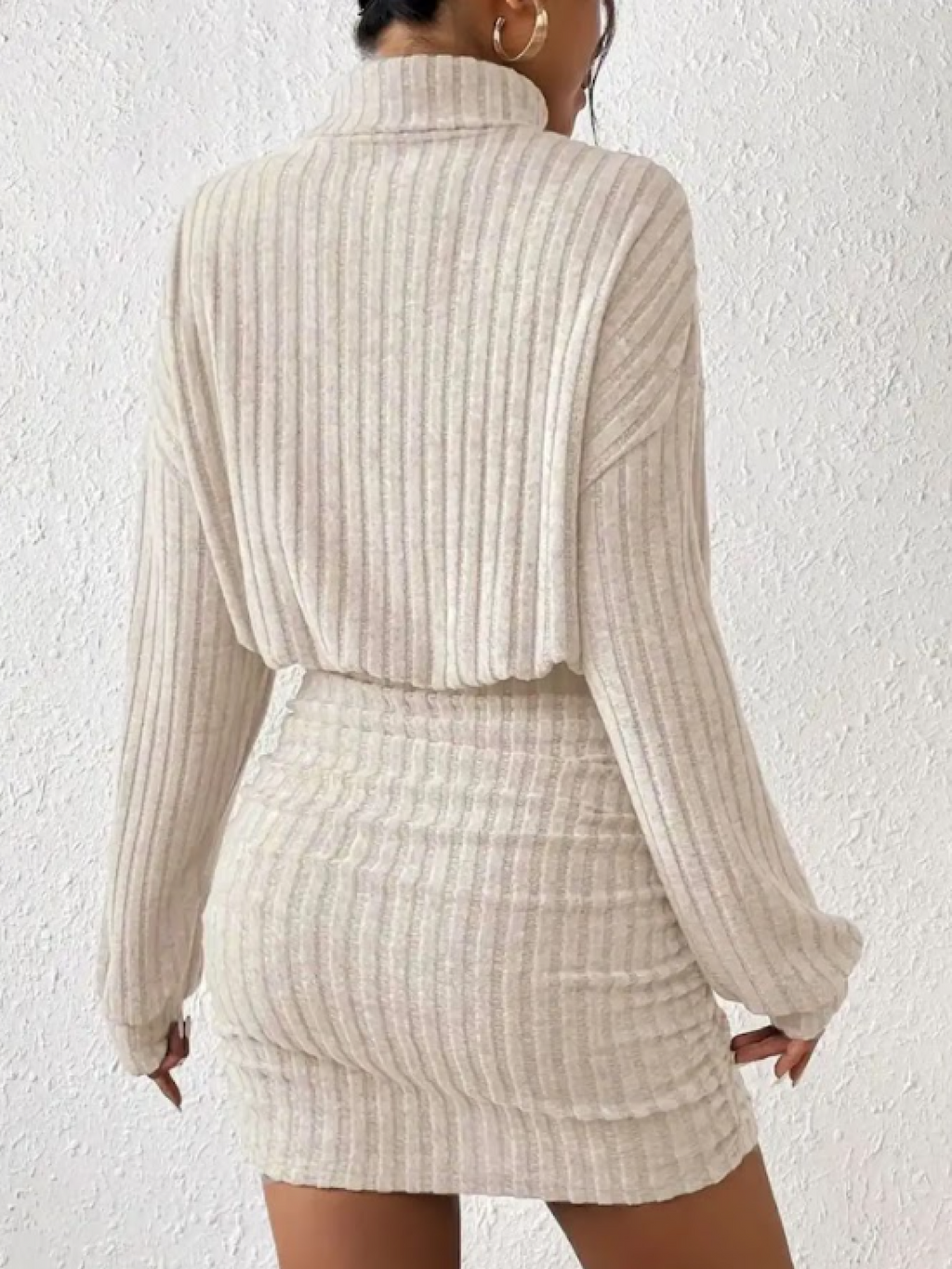 Women's Turtleneck Bodycon Dress Long Sleeve Ribbed Knit - 9