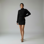 Women's Turtleneck Bodycon Dress Long Sleeve Ribbed Knit - Black