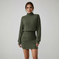 Women's Turtleneck Bodycon Dress Long Sleeve Ribbed Knit - Green Juniper