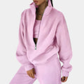 Women's Half-Zip Tracksuit Set with Long Sleeves - Pink