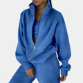 Women's Half-Zip Tracksuit Set with Long Sleeves - Blue