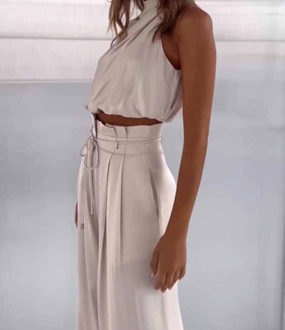 Women's Halterneck Top and Wide Leg Trousers Set - 8