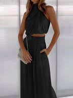 Women's Halterneck Top and Wide Leg Trousers Set - 11