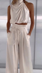 Women's Halterneck Top and Wide Leg Trousers Set - 7