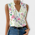 Women's Sleeveless Wrap Top with V-Neck - Floral 1
