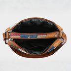 Women's Patchwork Shoulder Bag with Multiple Zip Pockets - 7