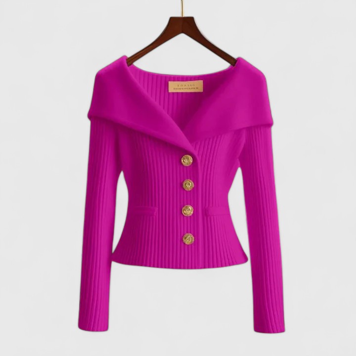 Women's Cardigan with Wide Collar and Button Front - Pink