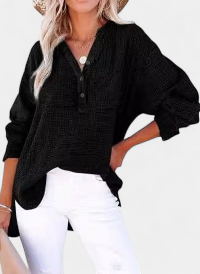 Women's Casual V-Neck Blouse - Black