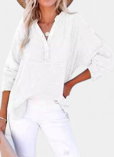 Women's Casual V-Neck Blouse - White