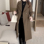 Women's Trench Coat Double-Breasted with Notch Lapel and A-Line Silhouette - Brown