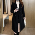 Women's Trench Coat Double-Breasted with Notch Lapel and A-Line Silhouette - Black