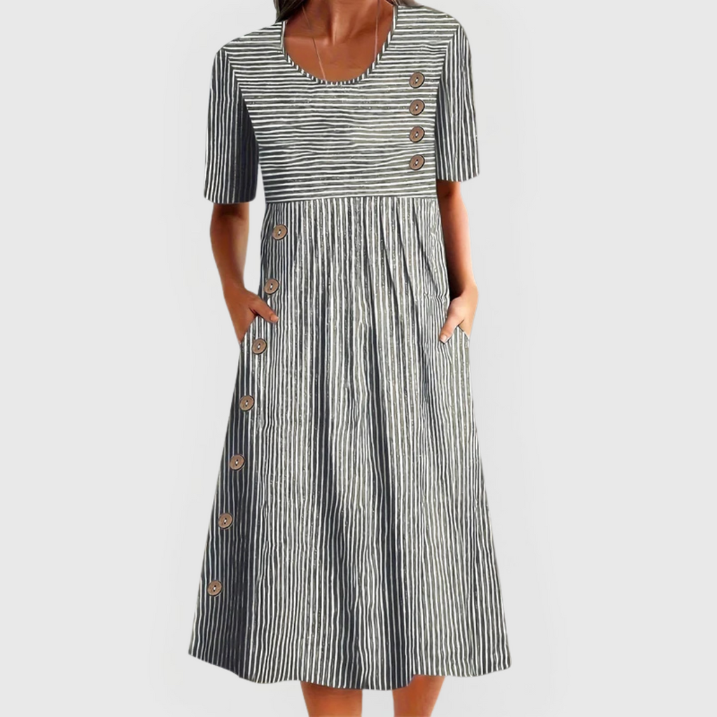 Wanda Striped Midi Dress - Grey