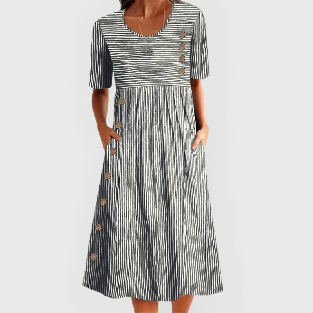 Wanda Striped Midi Dress - Grey