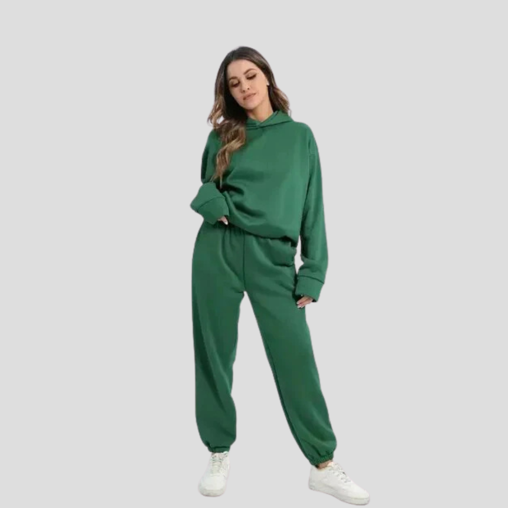 Women's Hoodie and Jogger Set Relaxed Lounge Wear - Dark Green