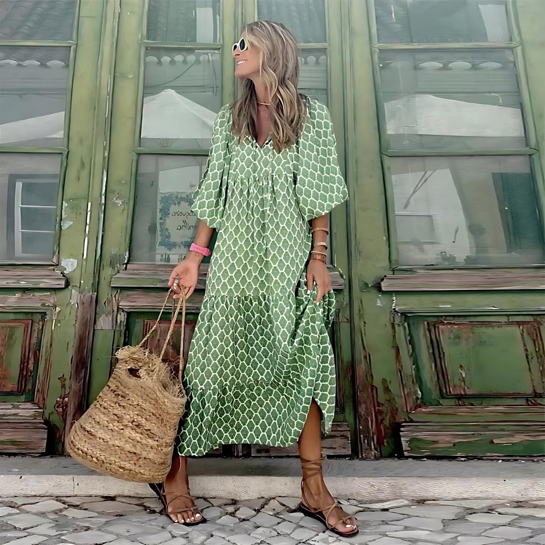 Women's Maxi Dress Long Sleeve with V-Neck and Tiered Skirt - 7