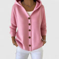 Women's Hooded Cardigan Button-Front with Long Sleeves - Pink