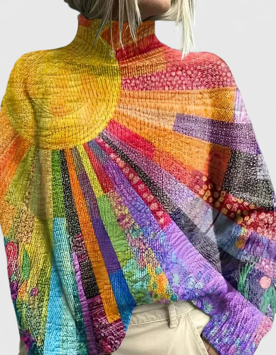 Women's Jumper with Roll Neck and Relaxed Fit - Multicoloured