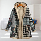 Women's Hooded Jacket with Floral Print and Zip Fastening - Black Grey