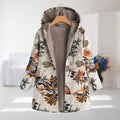 Women's Hooded Jacket with Floral Print and Zip Fastening - Beige
