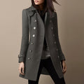 Women's Double-Breasted Military Coat Notch Lapel - Grey