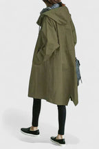 Women's Oversized Hooded Coat with Elasticated Cuffs - Army Green
