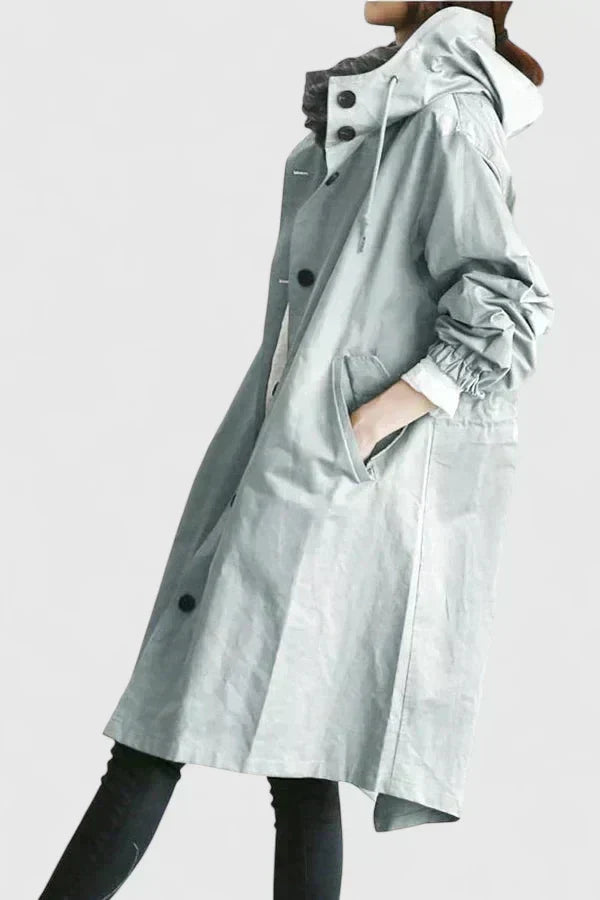 Women's Oversized Hooded Coat with Elasticated Cuffs - 2