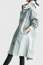 Women's Oversized Hooded Coat with Elasticated Cuffs - 2