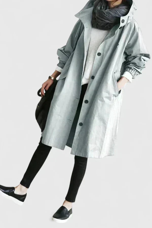 Women's Oversized Hooded Coat with Elasticated Cuffs - Grey