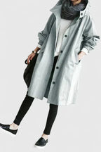 Women's Oversized Hooded Coat with Elasticated Cuffs - Grey