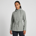 Women's Hooded Jacket with Drawstring Waist and Zip Front - Grey
